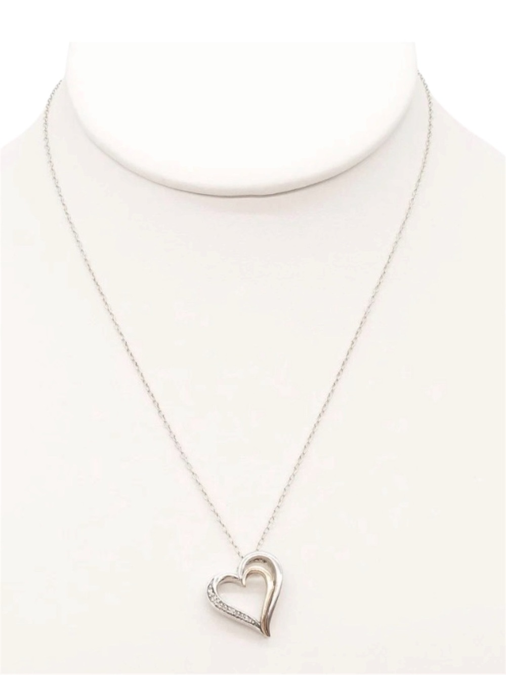 Vintage Designer JWBR Diamond Heart 10K Gold Sterling Silver Chain Necklace